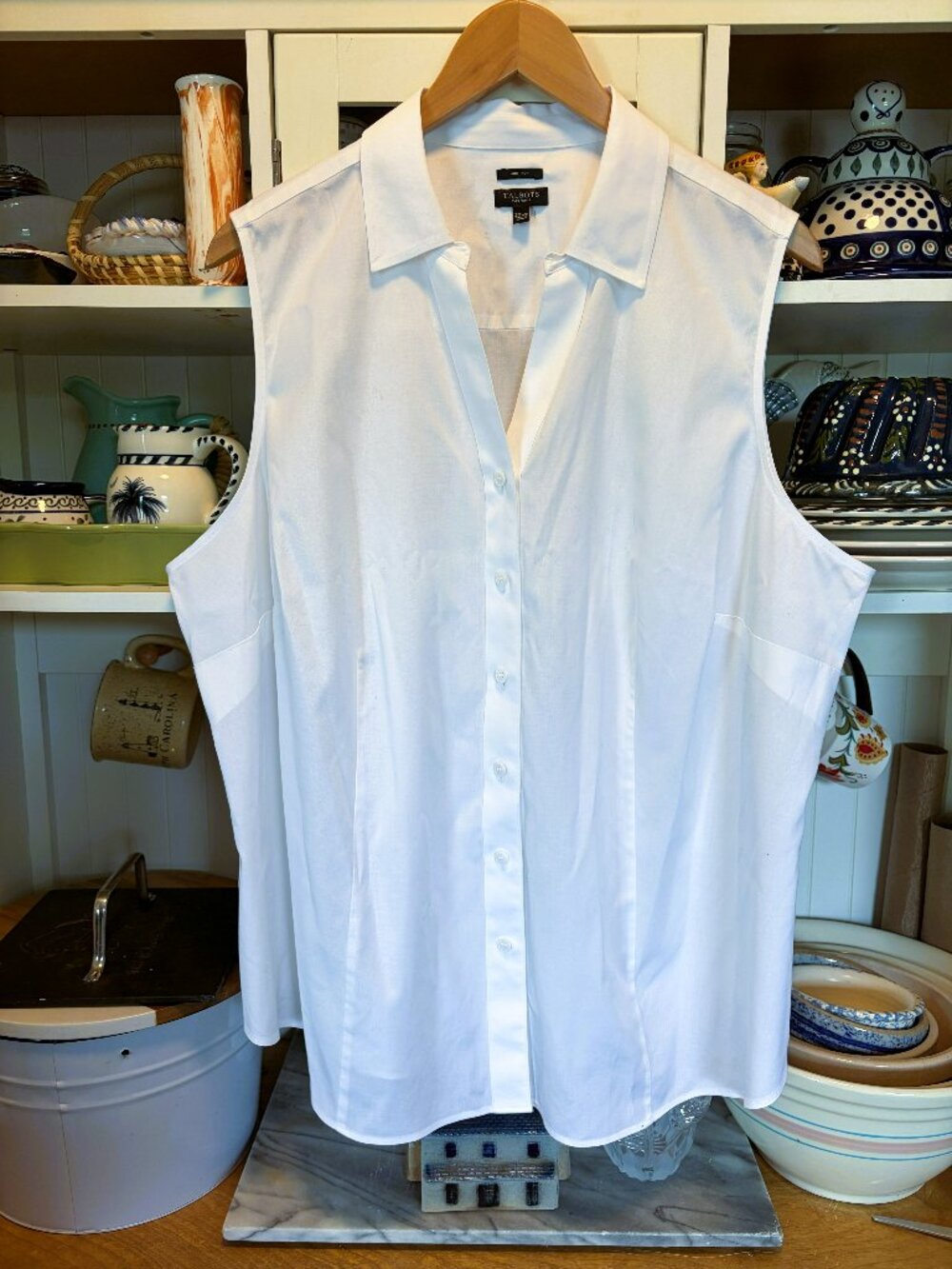 Talbots White Shirt 20W Petite Non-Iron Crisp Sleeveless Button Up Perfect Shirt